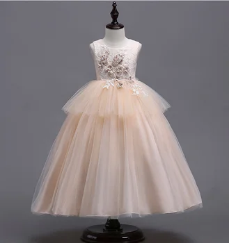 

Children's Wedding Flower Sequin Applique Lace Tutu Girls Dress Stage Show Host Party Princess Birthday Evening Dresses WG1550