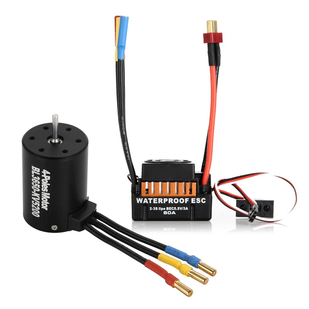

Waterproof 60A ESC + BL 3650 5200KV 4 Poles Brushless Motor Fits For 1/10 RC Car Truck Racing YH-17