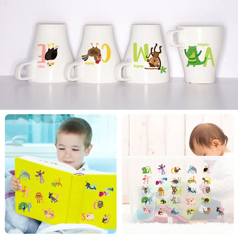 A-Z Alphabet Cartoon Animals Wall Sticker Helpful 26 English Letters Learning Wall Refrigerator Cute Decorative Wall Stickers