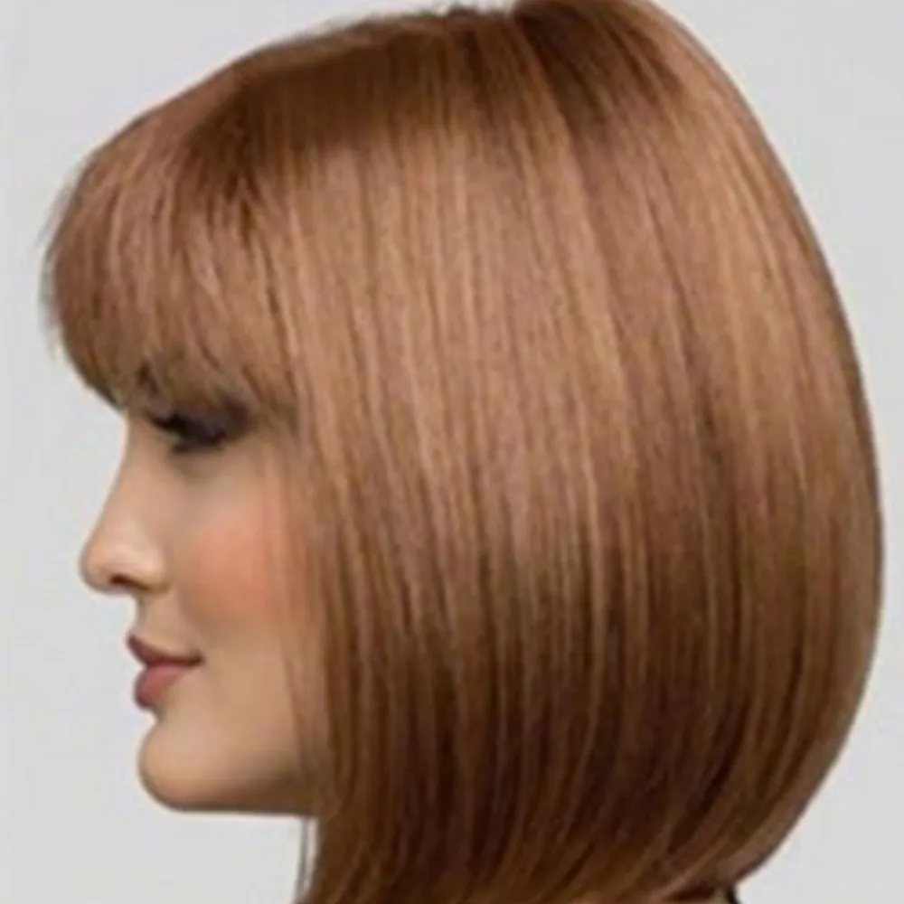 Sexy Women's Full Bangs Wigs Short Wig Straight Female Gradient Color Hair Cosplay Party Hairnet