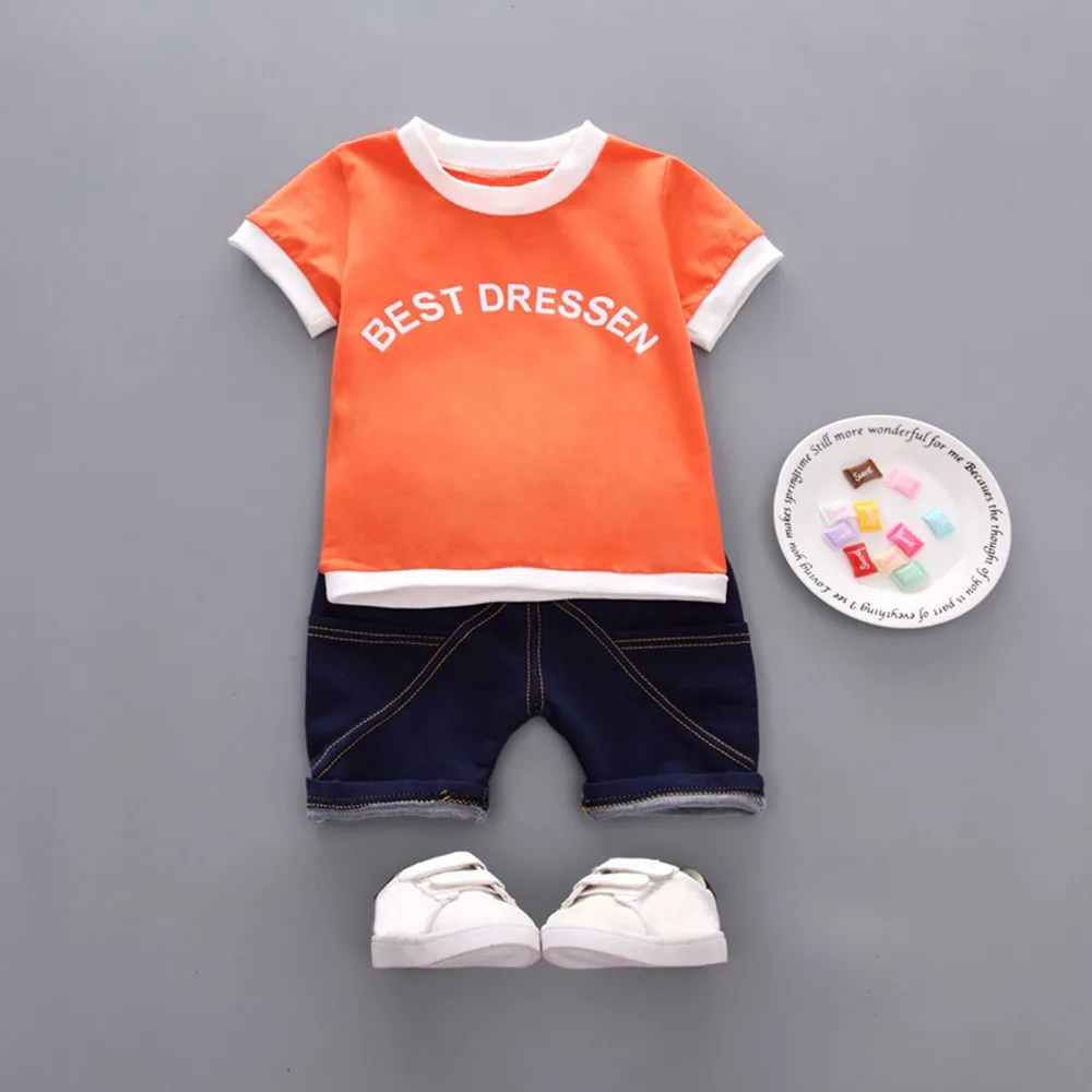 CHAMSGEND/ г. Летний комплект из 2 предметов для маленьких мальчиков, модные топы с принтом+ шорты, костюм, комплект одежды 19MAY9 P25