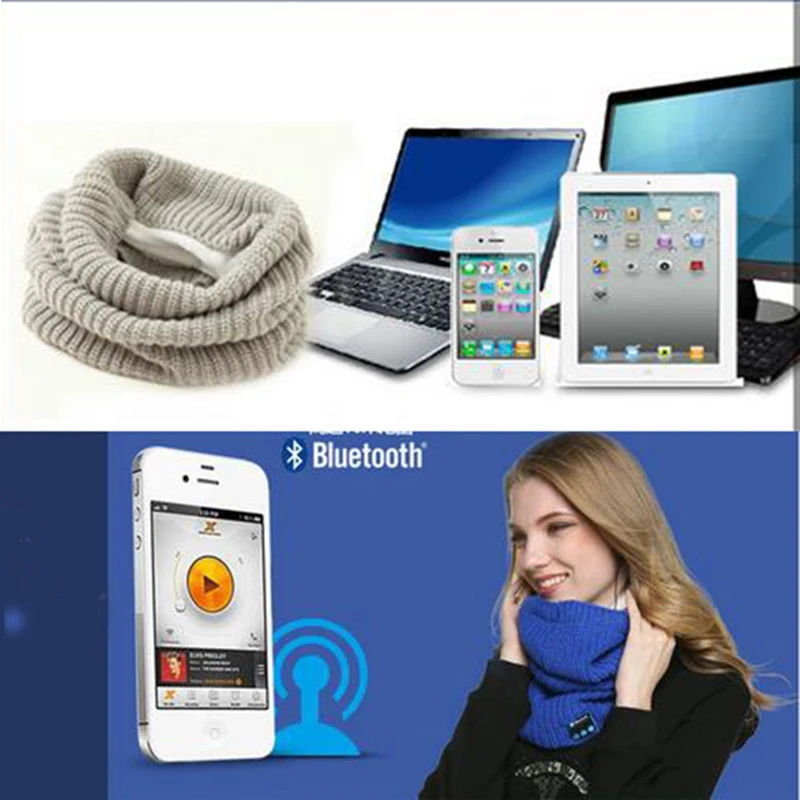 Зимние теплые трикотажные шарфы беспроводные bluetooth наушники гарнитура 2в1