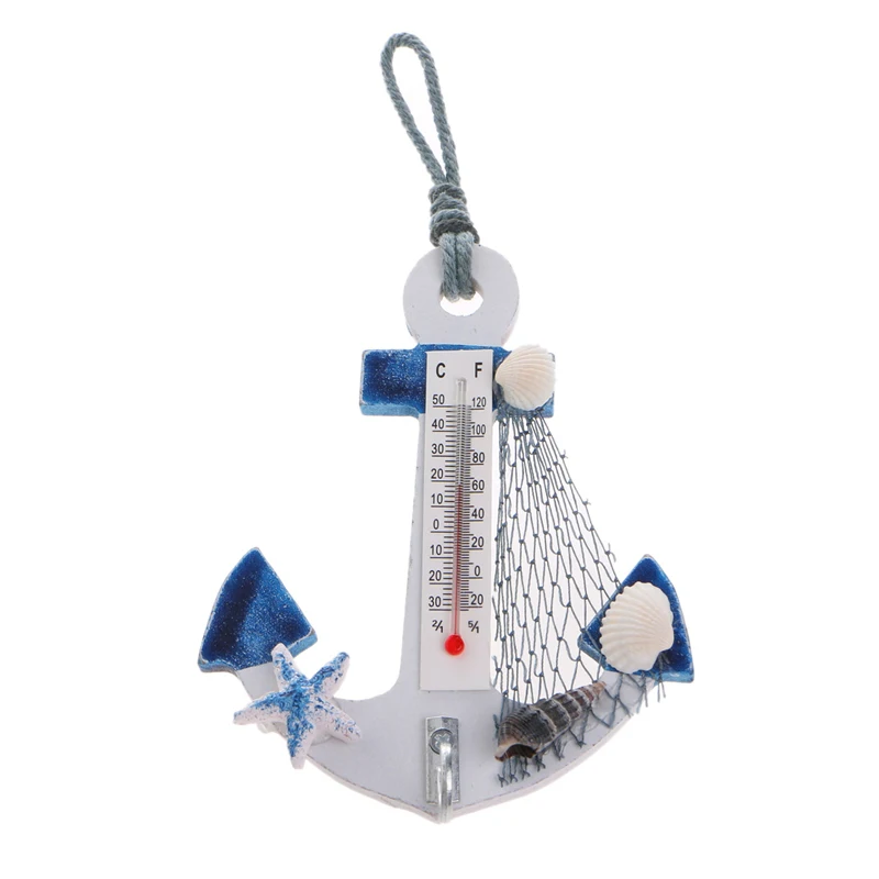 

Wood Nautical Ship Anchor Thermometer Wall Hanging Hook Hanger Home Room Decor