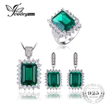 Creado Esmeralda Joyería Conjunto Sólido Anillo de Plata 925 Collar Colgante Pendiente de Clip Pulsera Mujeres Joyería Nupcial Conjunto