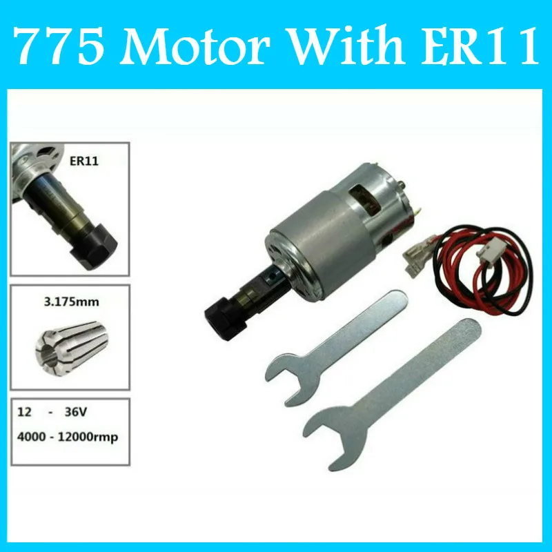 

775 DC Motor 12-36V 4000-12000 RPM Engraving Machine Spindle Motor with ER11 Extension Rod for 1610/2417/3018 CNC Router Machine