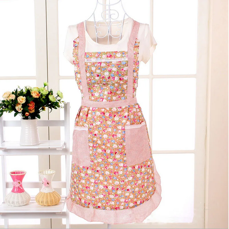 

Fashion 1Pc Women Lady Apron With Pocket For Kitchen Cooking Sleeveless Checked Floral Rose Polka Dot