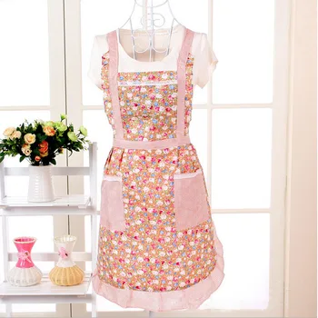 

Sleeveless Lady With For Fashion Rose 1Pc Apron Dot Floral Cooking Kitchen Polka Pocket Women Checked