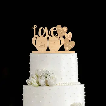 

Cat wedding cake topper,rustic wooden topper with initial and date , mr mrs, couple topper