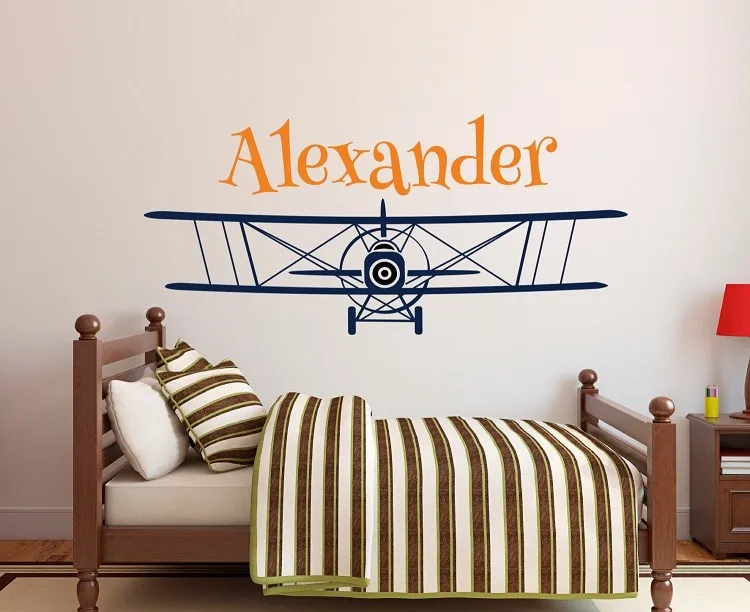 

Custom Boys Name And Airplane Aircraft Wall Sticker Special Kids Bedroom Decorative Gift Bedroom Decoration Art Design W264