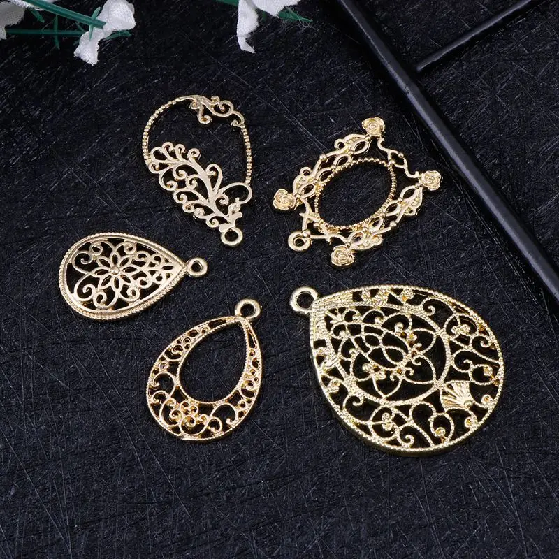

5 Pcs Metal Frame Floral Frames Exquisite Epoxy Resin DIY Jewelry Necklace Pendant Settings Findings UV Vintage Water Drop