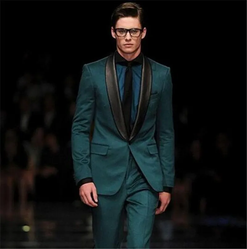 Dark Green Men Suits Black Shawl Lapel Blazer Custom Made 2Pieces