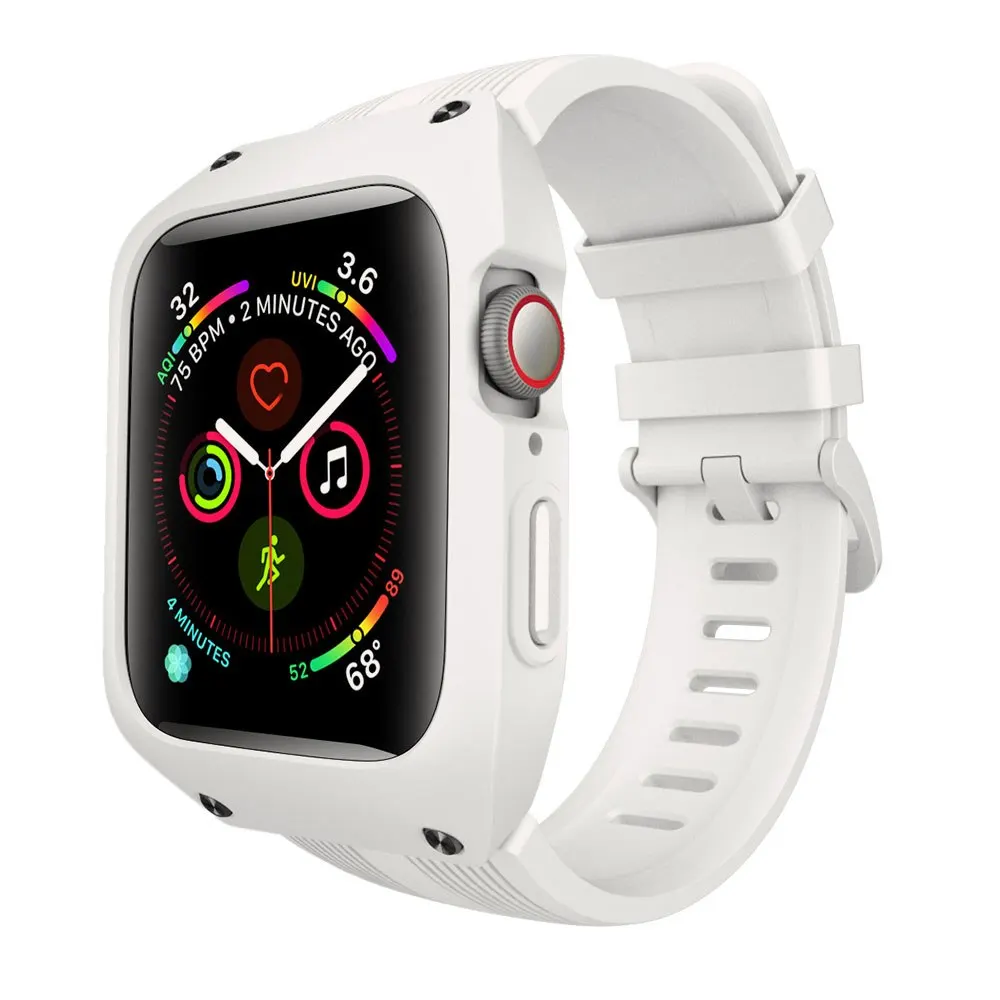 Спортивный водостойкий ремешок+ чехол для apple watch band 5 4 iwatch band 5 4 44 мм pulseira correa Браслет apple watch 4 ремешок для часов - Цвет ремешка: white white