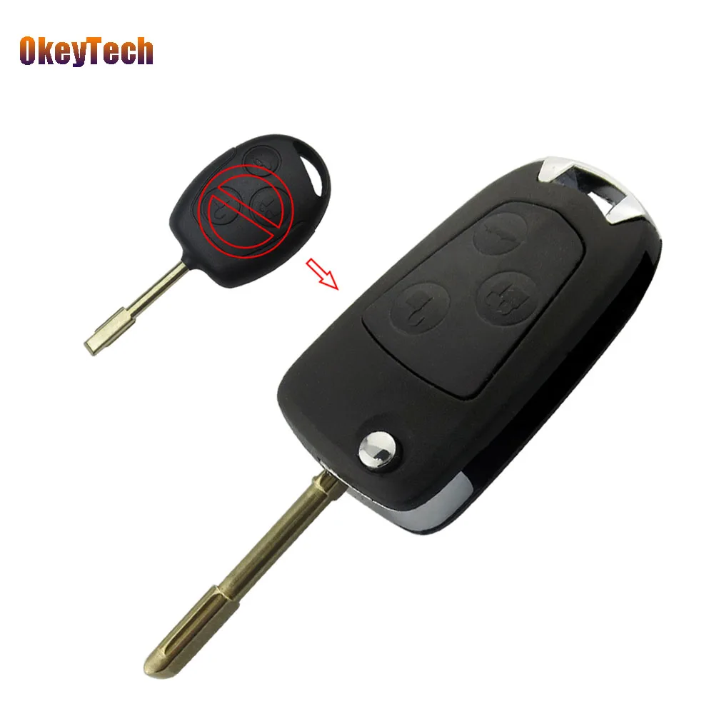 

OkeyTech Flip Folding Remote Car Key Case Shell 3 Button Replacement Uncut Modified Switchblade Key for Ford Focus Fusion Mondeo