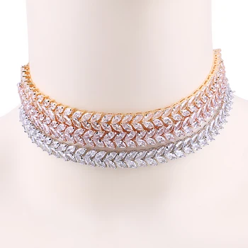 WEIMANJINGDIAN Brand Marquise Leaf Cubic Zirconia CZ Shinning Tennis Choker Necklaces for Women or Wedding Party