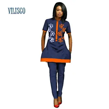

Basin African Print 2 Pieces Pants Sets for Women Traditional African Clothing Button Flower Pattern Top and Pants Sets WY2768