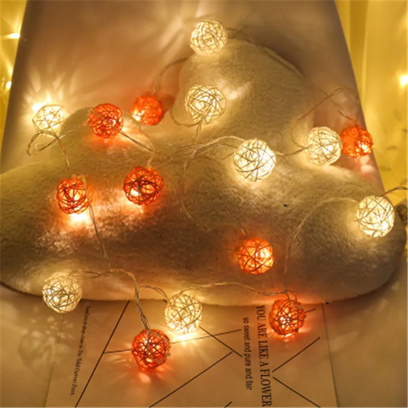 

4M 20 White Orange Rattan Balls LED String Fairy Light Christmas Wedding Party Decoration Lumineuse Exterieur Guirlande