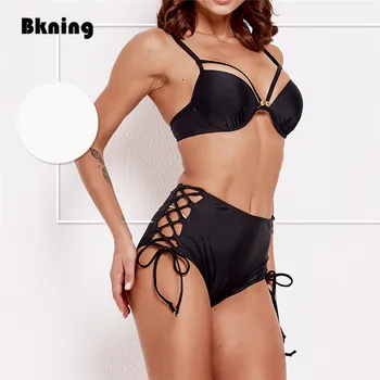 

High Waist Bikini Set Plus Size Bathing Suit for Women 2 Piece Underwire Swim Suit Strappy Bandage Swimming Suit Push Up Biquini