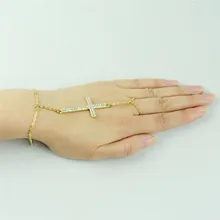 ファッション女性チェーンリングクロス装飾金属ハンドハーネススレーブ指リングリンクブレスレット女性自由奔放に生きるジュエリーホット販売(China)