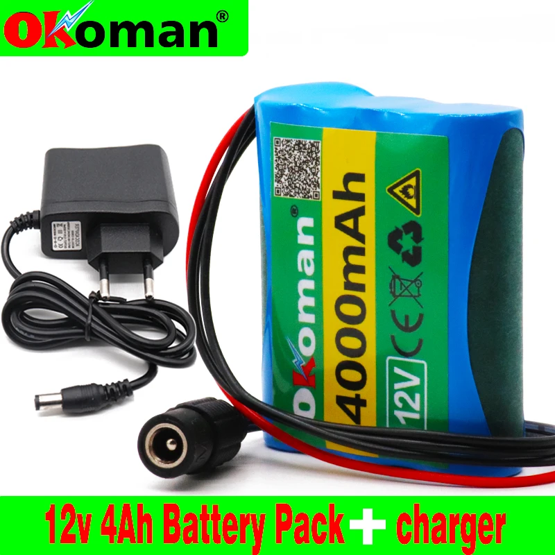 12 V 4000mAh 18650 литий-ионная аккумуляторная батарея для камеры видеонаблюдения 3А батареи+ 12,6 V 1A зарядное устройство