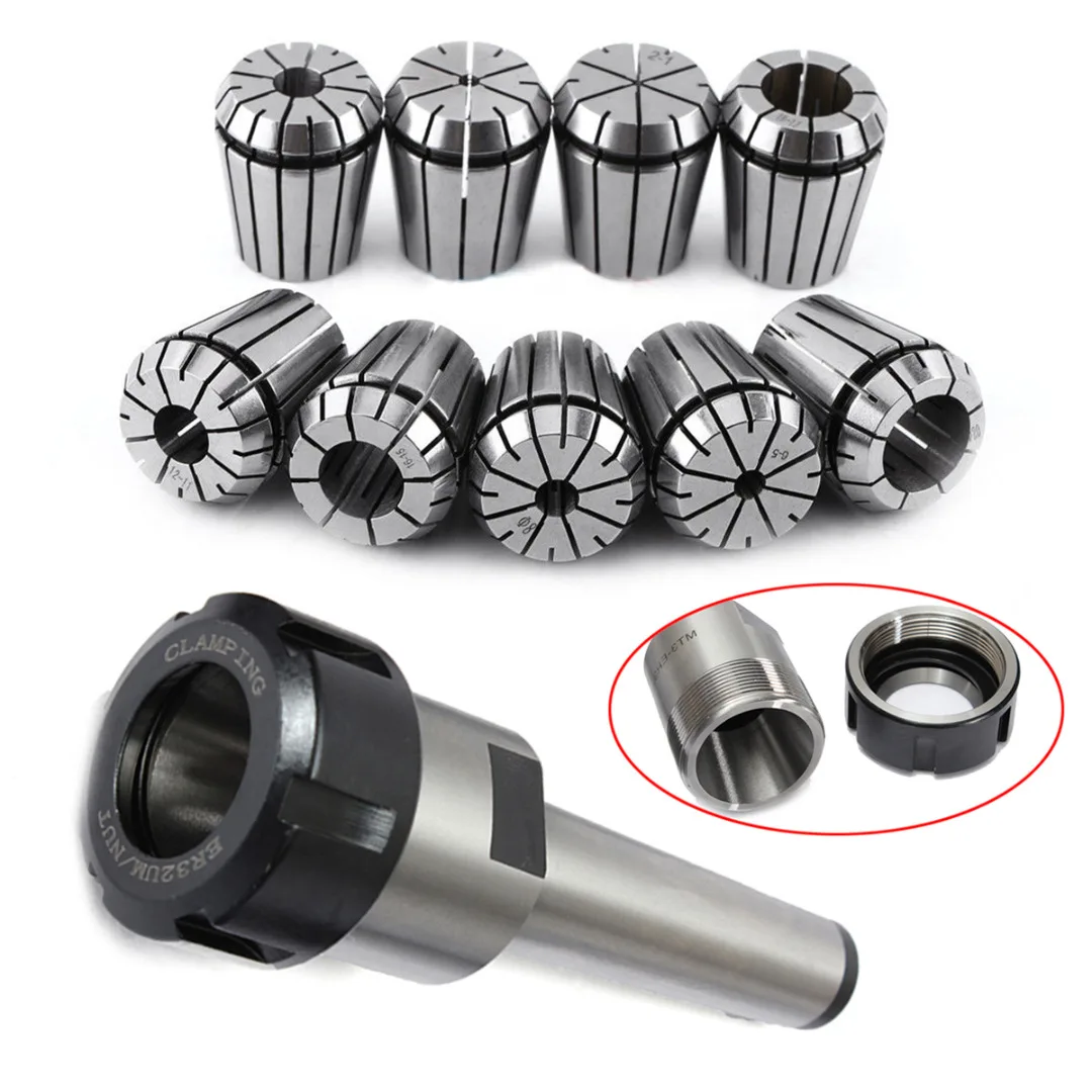 

9pcs ER32 Spring Collets Set 2/4/6/8/10/12/16/18/20mm + 1pcs MT3 M12 ER32 Collet Chuck Morse Taper Holder