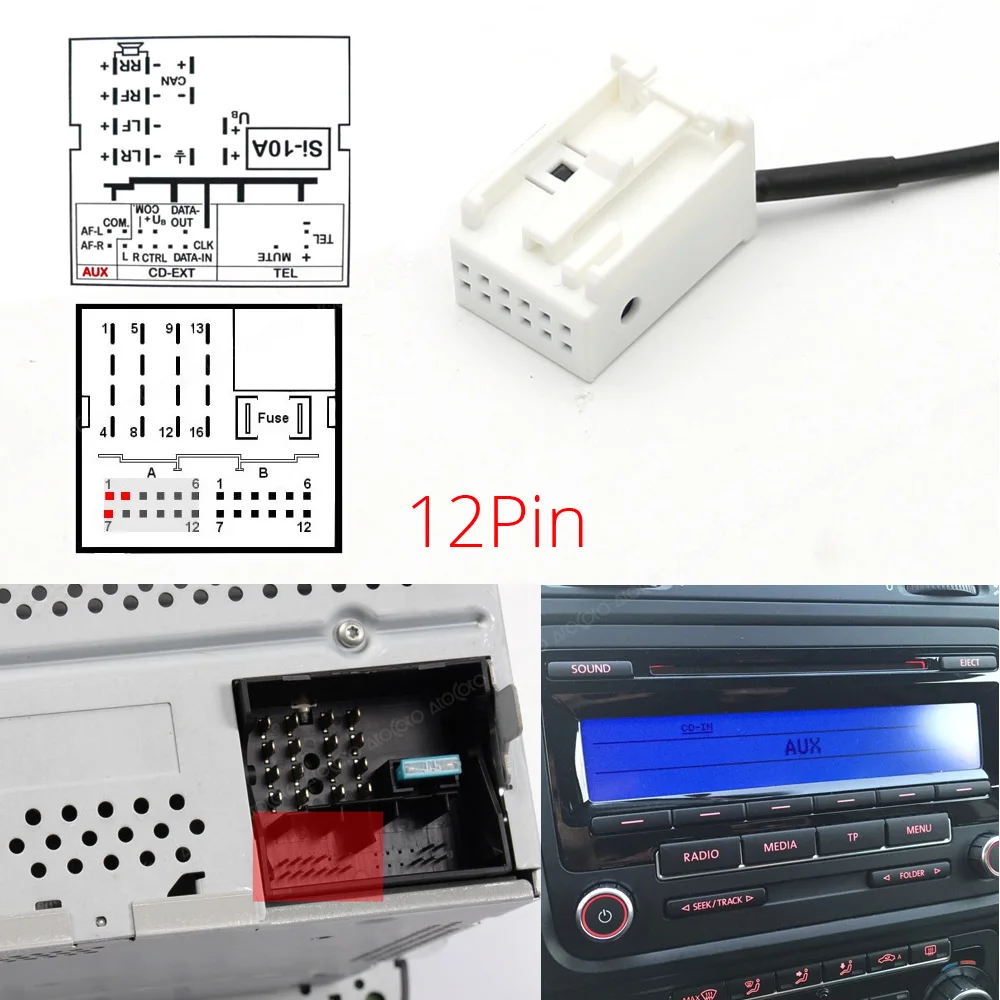 Автомобильный Bluetooth Aux приемник адаптер с кабелем для VW MFD3 RCD RNS 210 310 315 510 Радио стерео аудио Вход 12Pin разъем