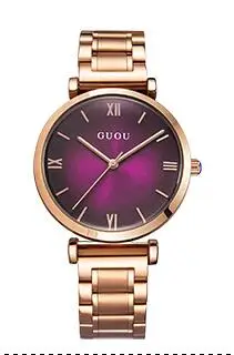 Модные Роскошные брендовые часы из розового золота, стали или кожи, простые женские часы-браслет, женские кварцевые часы, женские наручные часы, Reloj Mujer - Цвет: Steel Purple