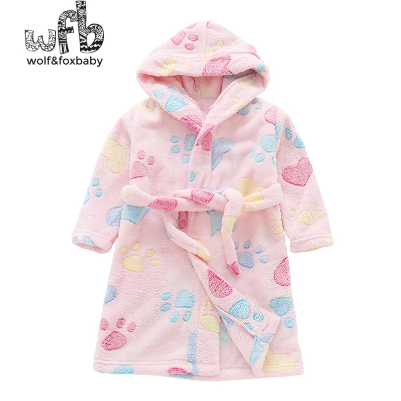 Retail 2-10 years cotton dressing gowns flannel home gown children's home clothes line with bathrobe pajamas autumn fall winter