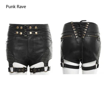 

PUNK RAVE Men Punk Rock Summer Hot Shorts Steampunk Heavey Metal Leather Cool Sexy Women Short Trousers
