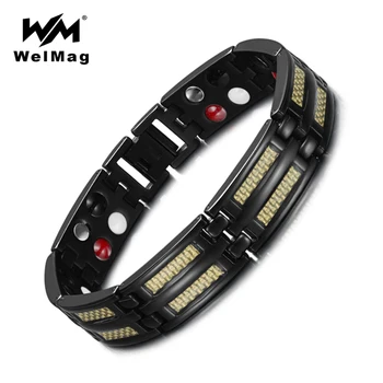 

WelMag Trendy Titanium Men Charm Magnetic Bracelet Homme with Carbon Fiber Bio Energy Bracelets & Bangles Black Wristband 2019