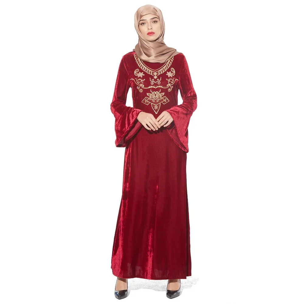Classic velour embroidery diamonds patch designs muslim women dress Classic velour embroidery diamonds patch designs muslim women dress