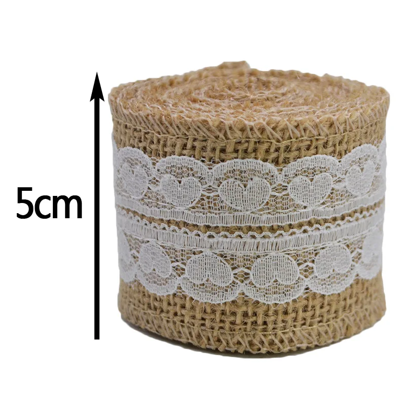 2M 5cm Burlap Rolls Hessian Jute Lace Ribbons Vintage Rustic Wedding Ornaments DIY Craft Supplies Birthday Gift Box Package Rope