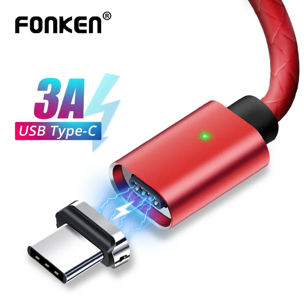 

FONKEN Type C Magnetic Cable USB C Fast Charger Phone Cable 3A Mobile Quick Charge Magnet Type-C Cord Sync Android Data Cables