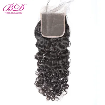 

BD HAIR 4*4" Water Wave Lace Closure Free Part Brazilian Human Hair Remy Pre Plucked With Baby Hair Natural Black Free Shipping