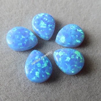 

50pcs/lot 8x10mm Drilled Flat Back Pear Opal Light Blue Teardrop Opal Synthetic Drop Cabochon Opal for Necklace