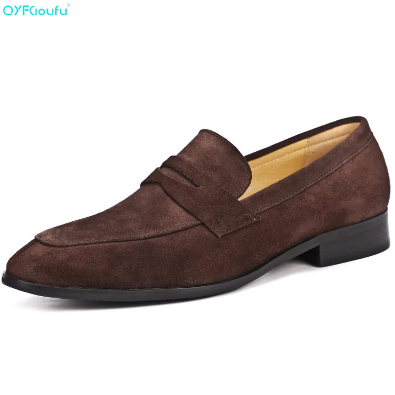 

QYFCIOUFU 2019 Fashion Genuine Leather Dress Shoes Men Loafers Suede Oxford Shoes For Men Formal Mariage Wedding Shoes US 11.5