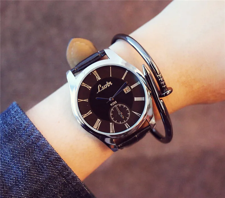 Простые парные часы, Роскошные мужские часы в римском стиле, модные женские кварцевые наручные часы, подарок для мужчин, часы для влюбленных - Цвет: Black Men