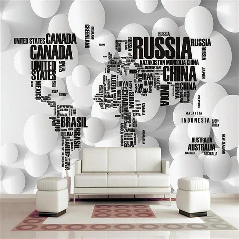 

Wallpapers Youman Custom World Map Bedding English Letters Circle 3d Wall Paper Extra Thick Modern 3d Wallpaper Bedroom 3d Wall