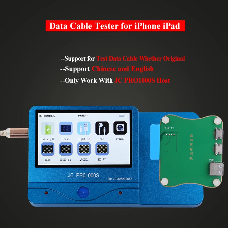 JC PRO 1000S Data Cable Tester for iPhone iPad Lightning Cable Test
