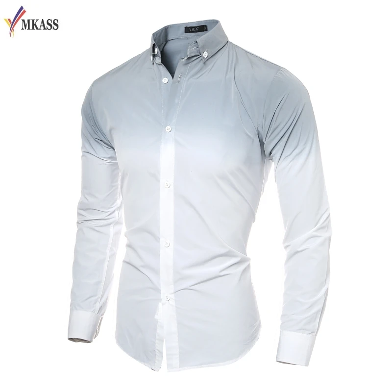 Fashion Men Shirt White Gradient Slim Fit Male Social Shirt Tuxedo ...