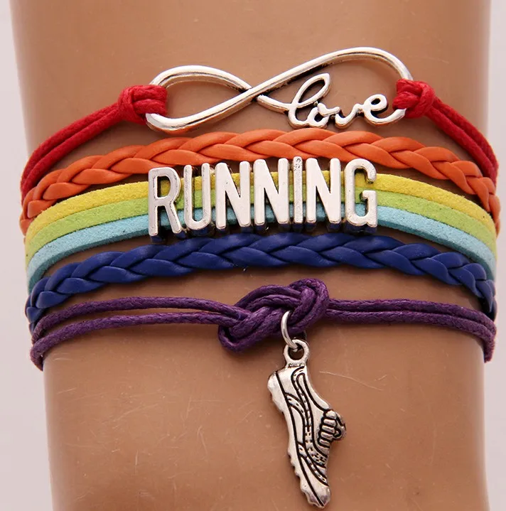 Дропшиппинг, спортивный браслет и браслеты для бега Infinity Love, Радужный цвет, обувь для бега, очаровательный плетеный браслет, рождественский подарок - Окраска металла: as picture