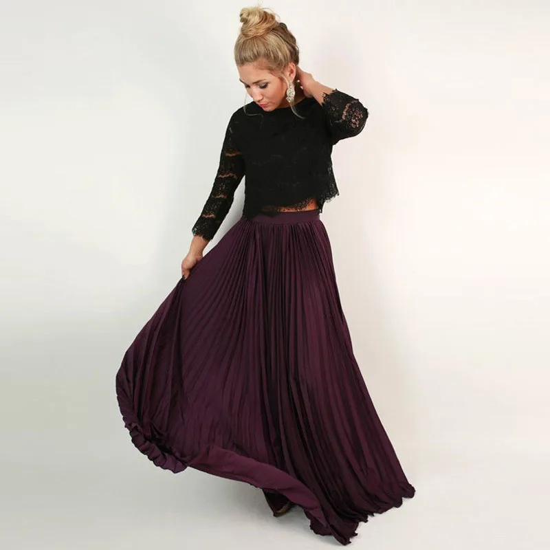 Trendy Hot Purple Skirts For Women To Formal Party Floor Length Pleats