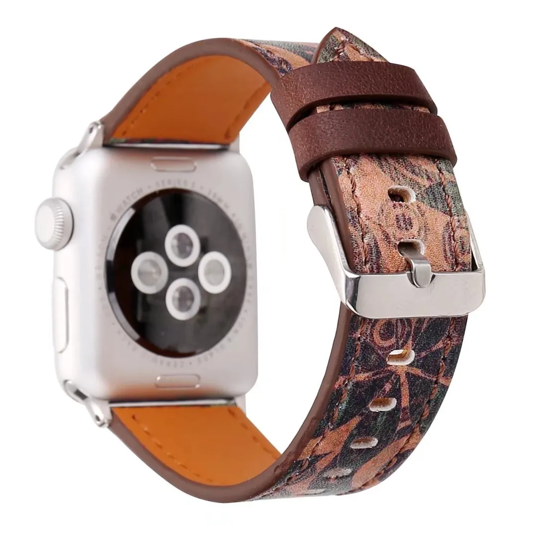 Винтажный цветочный кожаный ремешок для Apple Watch Series 5 4 3 2 1 браслет Музыкальный ремешок для iWatch 38 40 42 44 мм браслет ремень