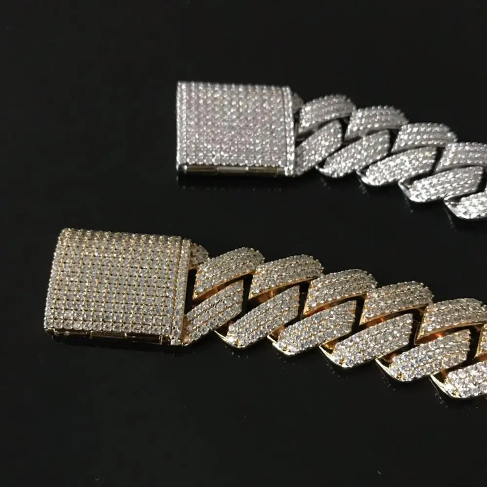 3 rows cz stones prong cuban link bracelet