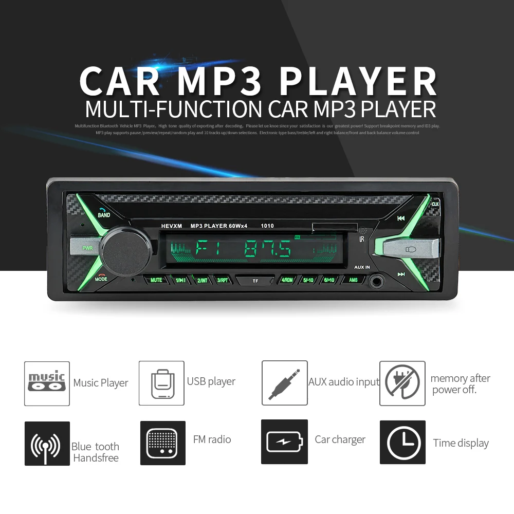

Universal Wireless Car FM Stereo Radio MP3 Media Player Digital High-quality 4 Loud Speaker BT AUX USB SD MMC Card Reader