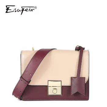 

ESUFEIR 2019 New Genuine Leather Women Handbag Fashion Patchwork Shoulder Bag Messenger Bag Designer Brand Small Square Package