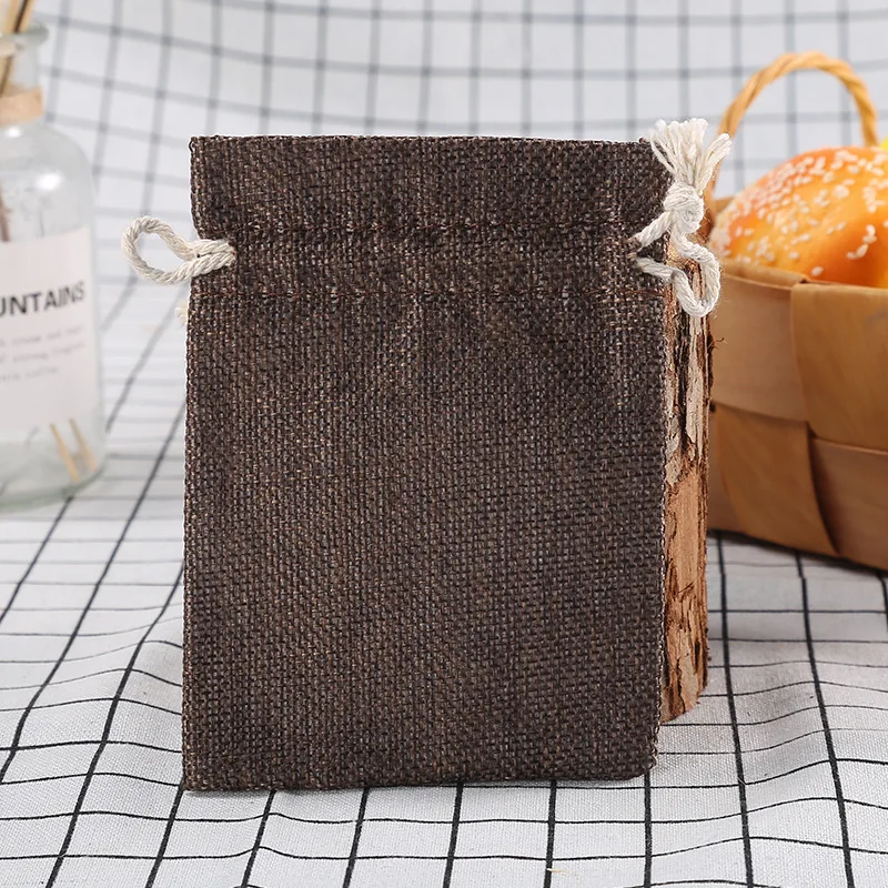 50PCS 10x14cm Vintage Natural Burlap Jute Gift Bags Christmas Candy Bags Wedding Favor Packaging Pouch Drawstring Jewelry Bags