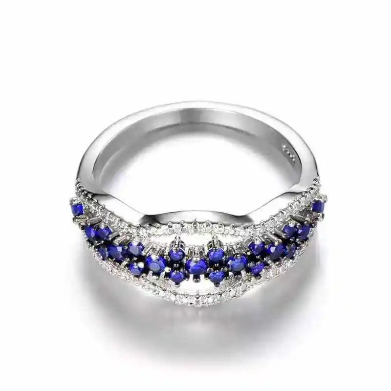 Креативное микро мозаичное модное женское кольцо с голубым цветком для девочек, 925 серебряное кольцо с фианитом, кольца для помолвки для женщин