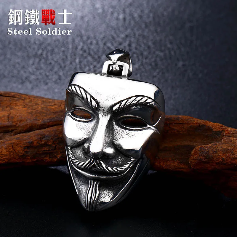 

Steel soldier V for vendetta mask pendant movie necklace stainless steel charm jewelry man gifts creative