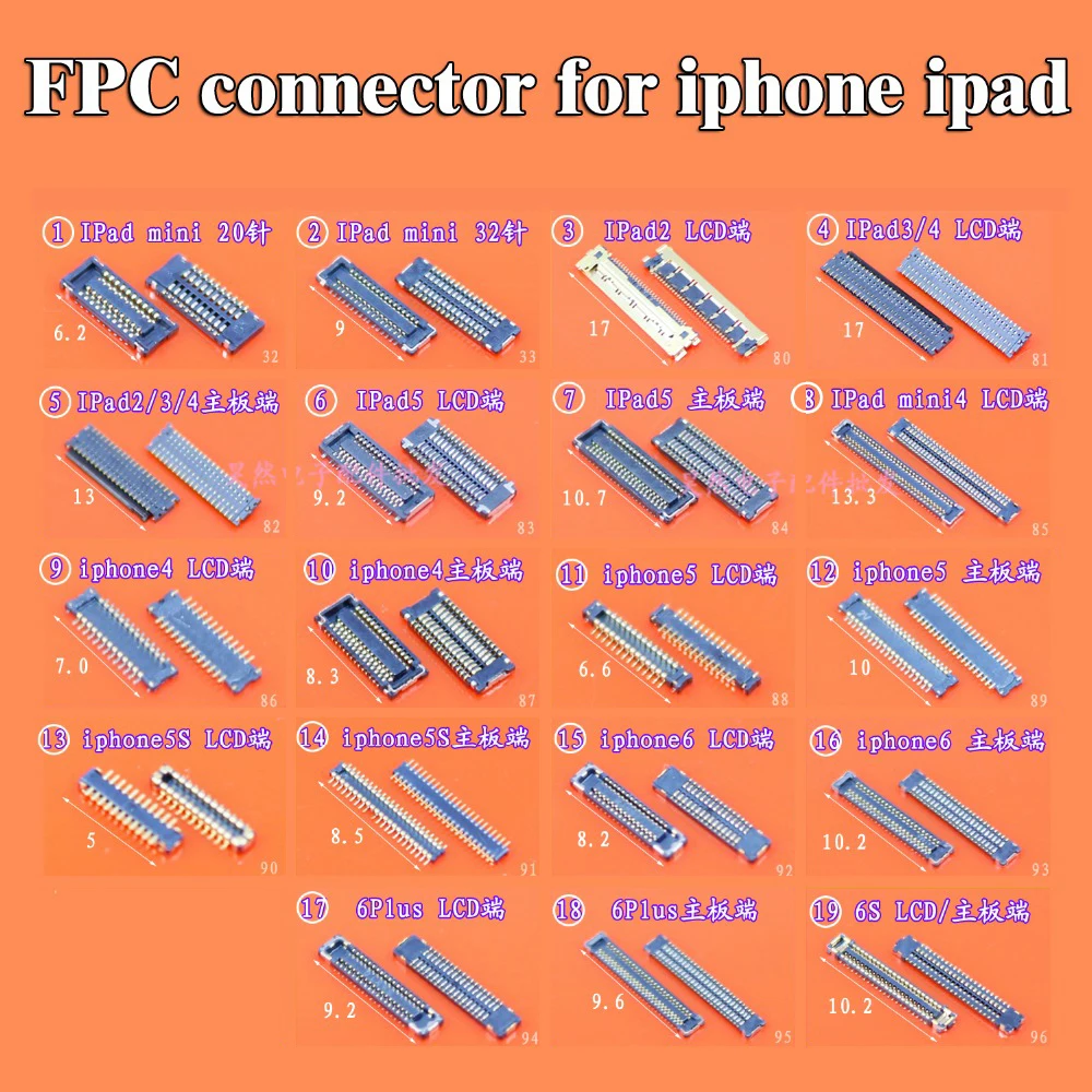 

1x 19 MODELS New Touch Screen Display FPC connector for iPhone 4s 5 5c 5s 6 6plus 6s on motherboard logic board mainboard