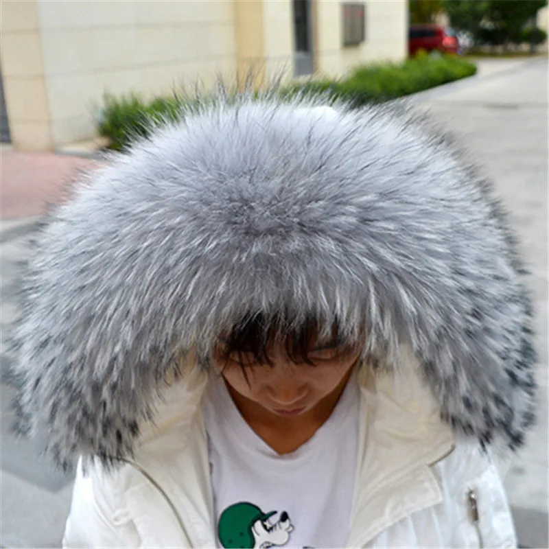 

Free Shipping Real Raccoon Fur Collar Womens 100% Natural Fur Gray Collar Real Fur Shawl Raccoon Removable Collar Fur Scraves